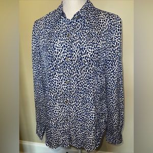Juicy Couture Blue White Leopard Career Button Shirt  Womans Size Size M